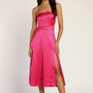 NWT Lulus Striking Sight Magenta Satin Cutout Lace-Up Midi Dress